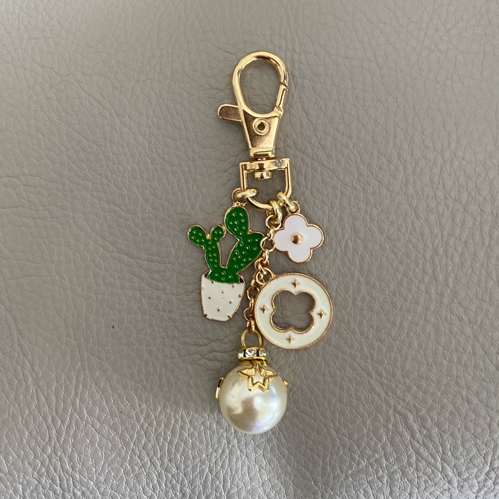 Cactus faux pearl purse charm